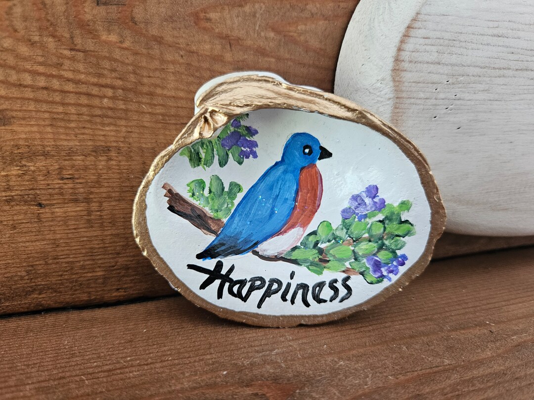 Hand-painted Bluebird Shell: Coastal Art Ring Dish, Original Bird ...