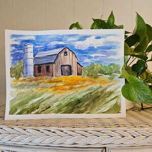 Original Watercolor Barn Painting: Rustic Farm Landscape Art (9x12)
