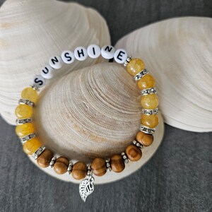 Crystal and Wood Bracelet, Yellow Sunshine Word Bracelet, You are My Sunshine, Stackable Bracelet, Custom Jewelry Gift for Her, Sally Crisp image 8