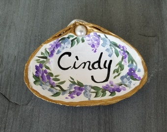 Personalized Gift for Her, Hand-Painted Shell, Name on Shell, Painted Sea Shell, Small Unique Gift, Custom Seashell, Ring Dish, Sally Crisp