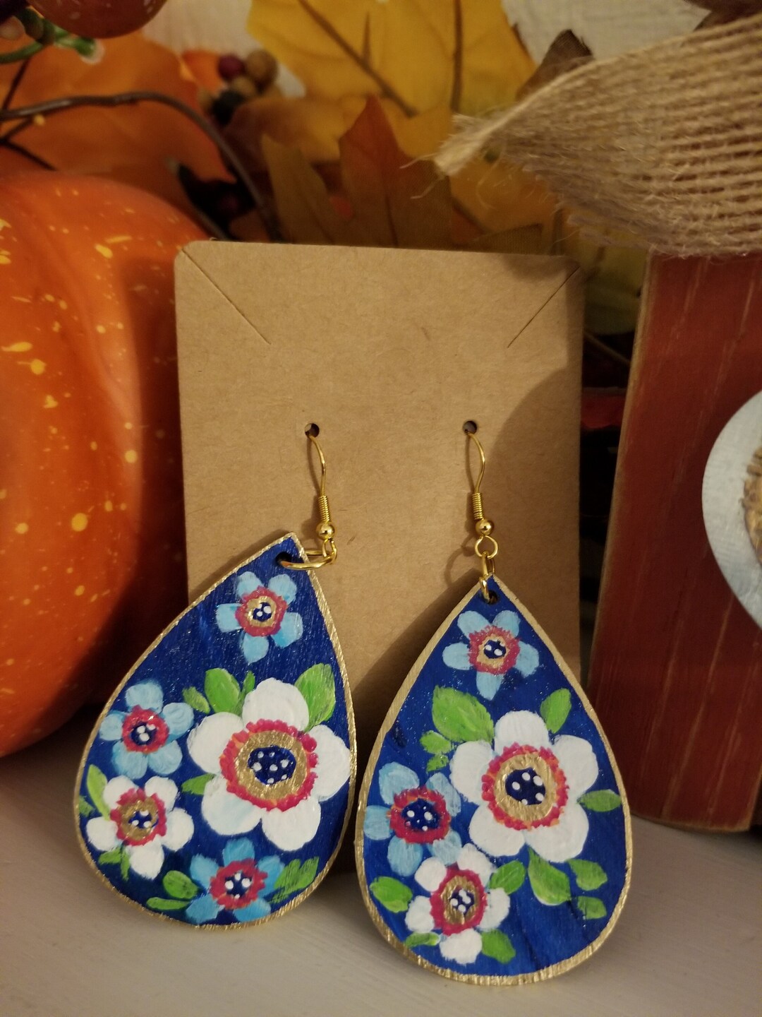 Blue - Miniature Handpainted Wooden Earrings