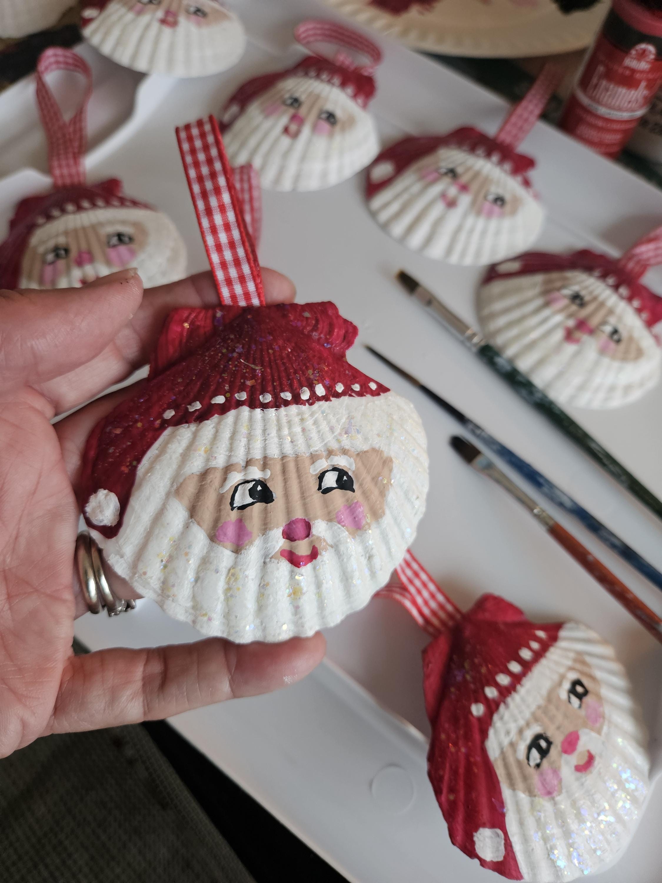 Hand-painted Santa Shell Ornament: Painted Seashells, Personalized ...