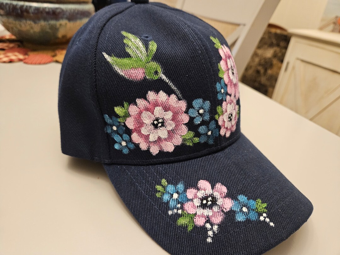 Handpainted Hat Painted Baseball Cap Hummingbird Art Etsy