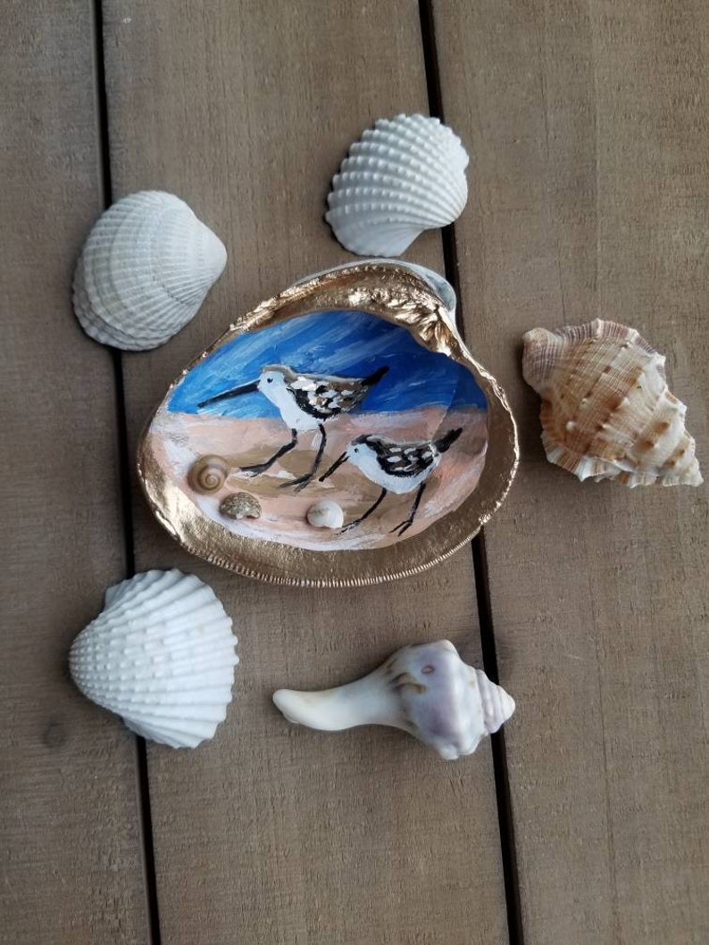 Coastal Bird Decor Painted Seashell Sandpiper Art Beach Gift Shell Art Sally Crisp Art Collectibles Painting Shantived Com