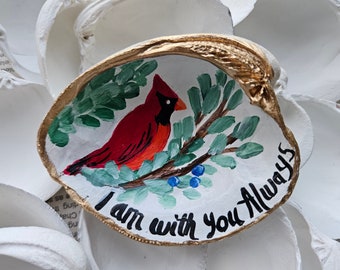 Hand Painted Shell, Painted Seashell, Cardinal Gift, Cardinal Art, Sympathy Gift, Ring Dish, Red Bird Gift, Bird Lover Gift, Sally Crisp