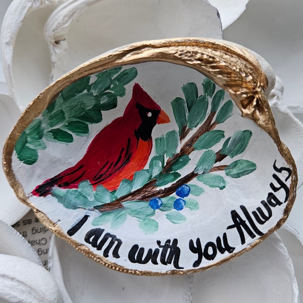 Hand Painted Shell, Painted Seashell, Cardinal Gift, Cardinal Art, Sympathy Gift, Ring Dish, Red Bird Gift, Bird Lover Gift, Sally Crisp