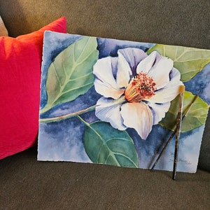 Original Magnolia Watercolor Painting: Botanical White Flower Art