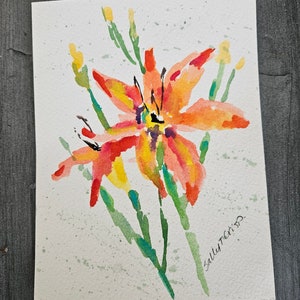 Original Daylily Watercolor Painting: Small Floral Wall Art by Sally Crisp