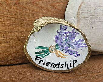 Hand-Painted Shell, Painted Seashell Art, Friend Gift, Lavender Painting, Friendship Present, Purple Flowers on Shell, Gifts, Sally Crisp
