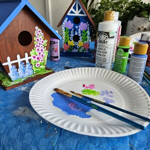 Hand-Painted Birdhouse, Birdhouse with Flowers, Cottage Style Birdhouse, Wooden Birdhouse, Decorative Birdhouse, Spring Art, Sally Crisp image 7