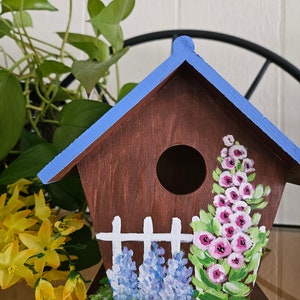 Hand-Painted Birdhouse, Birdhouse with Flowers, Cottage Style Birdhouse, Wooden Birdhouse, Decorative Birdhouse, Spring Art, Sally Crisp image 3