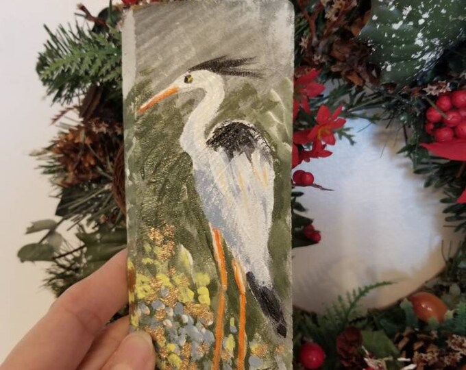Hand Painted Bird Ornament Coastal Bird Art Original Heron Etsy