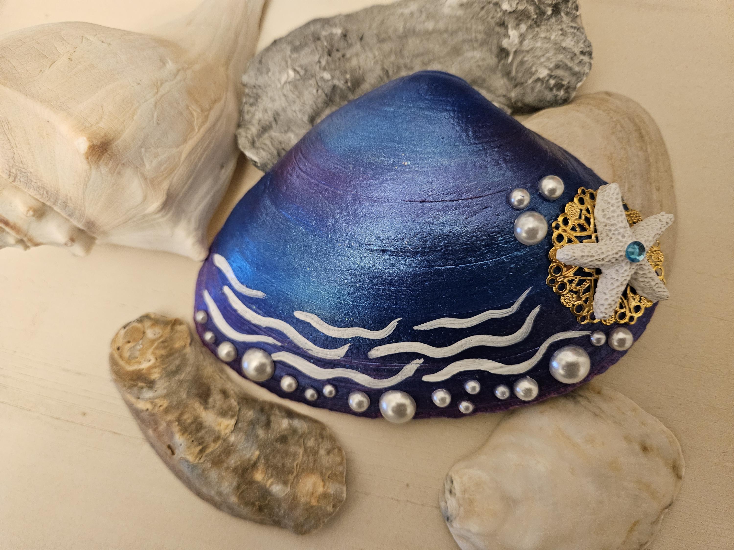 Shell Designs Beach Hand-painted Shell, Art on Seashell, Starfish Decor, Unique Beach Theme ...