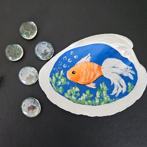 Hand-Painted Shell with Fish, Seashell Art, Tropical Fish Decor, Small Goldfish Painting Original Art, Ring Dish, Beach Gift, Sally Crisp image 2