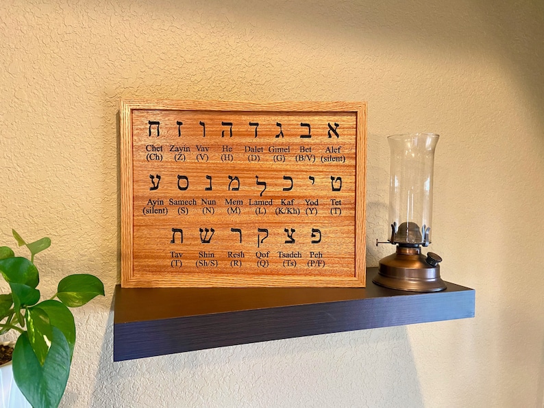 Hebrew Alef-Bet Plaque Carved solid mahogany wood with hand painted letters Alefbet, Alef Bet, Aleph-Bet, Aleph Bet, Alphabet, Letters image 3