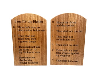Ten Commandments Tablets (Solid African mahogany with laser engraved letters) uses Hebrew numbers and YHWH for the name of Elohim