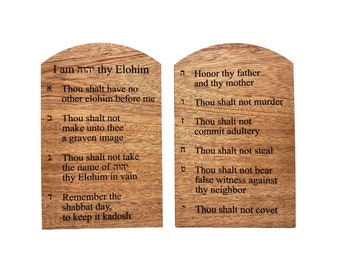 Ten Commandments Tablets (Laser Engraved, uses Hebrew numbers and YHWH for the name of Elohim)