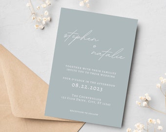 セージグリーンの結婚式招待状テンプレート 最小限の編集が可能 印刷可能 すぐにダウンロード可能 デジタルクリーンテンプレート Canva 結婚式招待状 エレガント