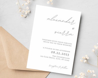 結婚式招待状テンプレート 最小限の編集可能 印刷可能 すぐにダウンロード可能 デジタルクリーンテンプレート Canva 結婚式招待状 エレガント