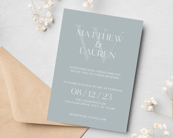 セージグリーンの結婚式招待状テンプレート 最小限の編集が可能 印刷可能 すぐにダウンロード可能 デジタルクリーンテンプレート Canva 結婚式招待状 エレガント