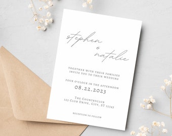 結婚式招待状テンプレート 最小限の編集可能 印刷可能 すぐにダウンロード可能 デジタルクリーンテンプレート Canva 結婚式招待状 エレガント