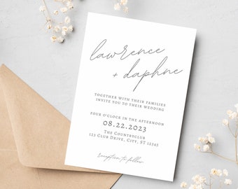 結婚式招待状テンプレート 最小限の編集可能 印刷可能 すぐにダウンロード可能 デジタルクリーンテンプレート Canva 結婚式招待状 エレガント