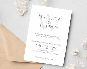 結婚式招待状テンプレート 最小限の編集可能 印刷可能 すぐにダウンロード可能 デジタルクリーンテンプレート Canva 結婚式招待状 エレガント