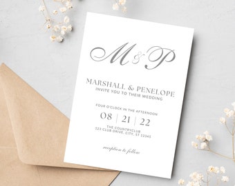 結婚式招待状テンプレート 最小限の編集可能 印刷可能 すぐにダウンロード可能 デジタルクリーンテンプレート Canva 結婚式招待状 エレガント