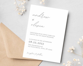 結婚式招待状テンプレート 最小限の編集可能 印刷可能 すぐにダウンロード可能 デジタルクリーンテンプレート Canva 結婚式招待状 エレガント