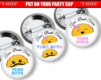 Gender Reveal Pins Taco' Bout Twins Fiesta Gender Reveal Buttons Gender Reveal Ideas Game Party Favor Twins Gender Reveal