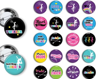 Baton Twirl  Pin Back Button Party Favors  1.25 inch Buttons Student Reward Pins buttons badges magnets