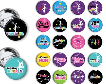 Baton Twirl  Pin Back Button Party Favors  1.25 inch Buttons Student Reward Pins buttons badges magnets