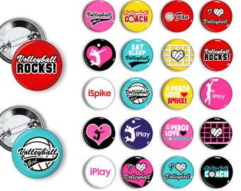 Volley Ball Volleyball Pin Back Button Party Favors  1.25 inch Buttons Student reward Team Pins buttons badges magnets