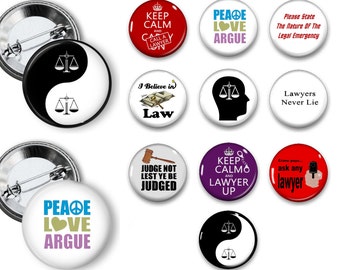 Lawyer Pins Lawyer Buttons lawyer Theme Party Favors set of 10 1.25 inch Pin back buttons pins badges magnets