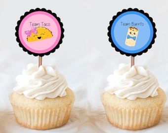 Taco or Burrito Cupcake Toppers Gender Reveal Cupcake Toppers Gender Reveal Decorations Gender Reveal Ideas Fiesta Theme