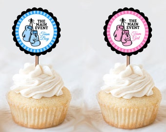The Main Event Boxing Cupcake Toppers Gender Reveal Cupcake Toppers Gender Reveal Decorations Gender Reveal Ideas Boxing Gloves Theme