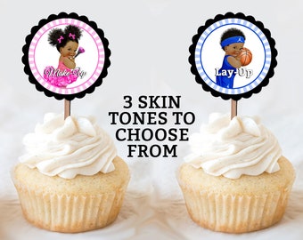 Lay Up ou Make Up Cupcake Toppers Gender Reveal Cupcake Toppers Gender Reveal Decorations Gender Reveal Party favors Reveal Ideas basketball