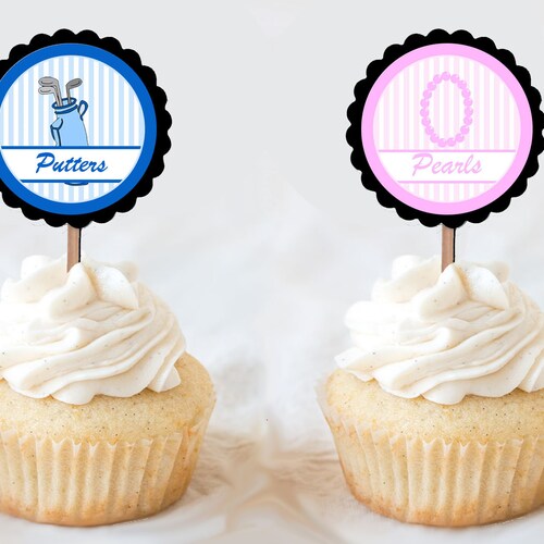 Hockey Gender Reveal Cupcake Toppers Pucks or Pearls Gender Etsy