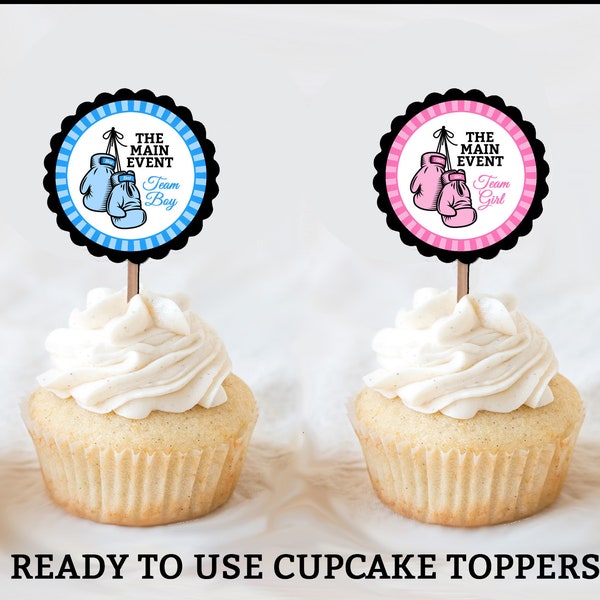 The Main Event Boxing Cupcake Toppers Gender Reveal Cupcake Toppers Gender Reveal Decorations Gender Reveal Ideas Boxing Gloves Theme