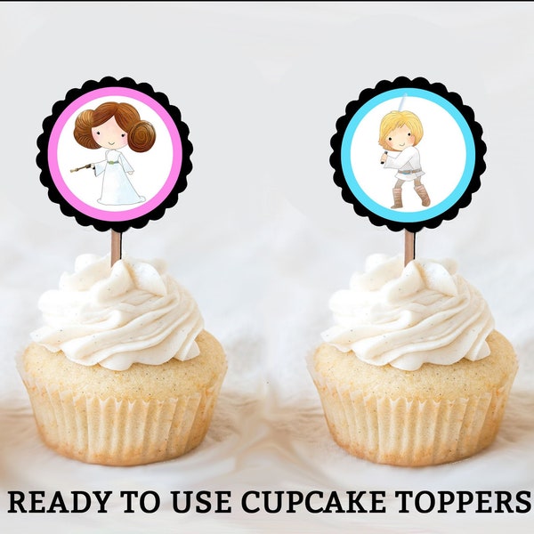 Jedi or Princess Cupcake Toppers Rebel or Princess Gender Reveal Cupcake Toppers Gender Reveal Decorations Gender Reveal Ideas Party Favors