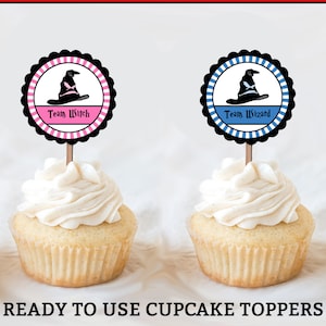 Team Witch or Team Wizard Cupcake Toppers Gender Reveal Cupcake Toppers Gender Reveal Decorations Gender Reveal Ideas Magical Theme
