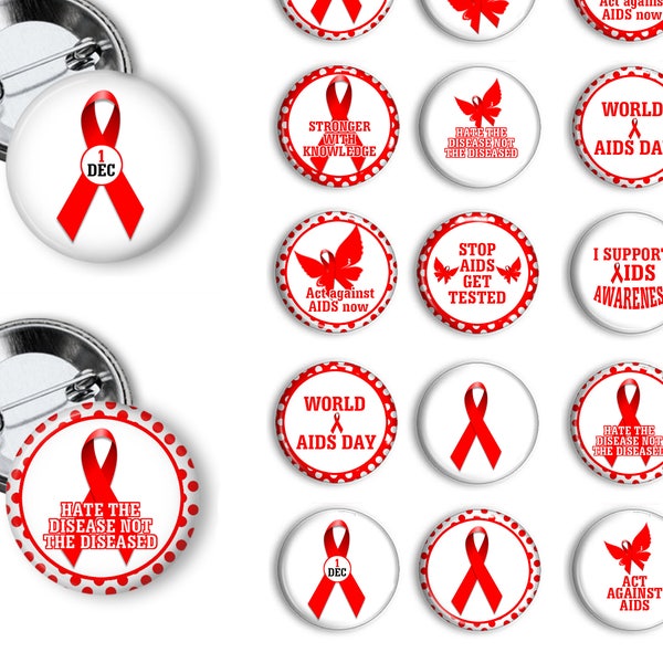 Aids Awareness Red Ribbon World Aids Day Awareness Buttons  Aids Awareness Badges 1.25 inch pinback buttons pin badges