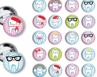 Happy Teeth Dental Pins Dental Assistant Pins 1.25 or 1.75 inch pinback buttons pins badges magnets Student reward Gift