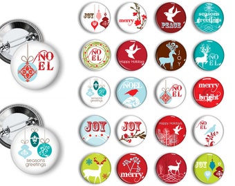 Christmas Pins Holiday Pins 1.25 or 1.75 inch Pinback Buttons Pins Badges Santa Claus Pins (set D)