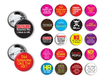 Human Resources Pins HR Pins 1.25 or 1.75 inch pinback buttons pins badges Student reward Human Resources Gift (set 1)