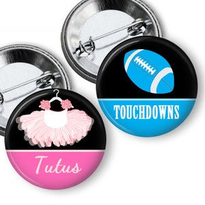 Touchdowns or Tutus Gender Reveal Pins Touchdowns or Tutus Gender Reveal Buttons Gender Reveal Party Favors Reveal Ideas image 2