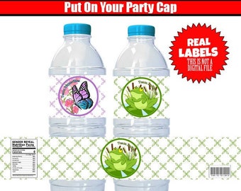 Water Bottle Labels Bullfrogs or Butterflies Gender Reveal Party Decoration Gender Reveal Idea Party Favors Weather Resistant Printed