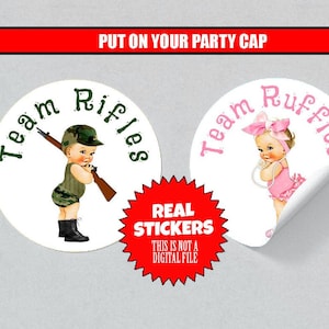 Gender Reveal Stickers Rifles or Ruffles Party Favors Military Gender Reveal Ideas Weatherproof Labels Game Decorations