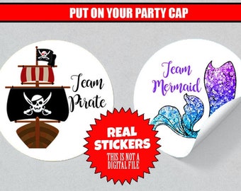 Gender Reveal Stickers Mermaid or Pirate Party Favors Mermaid or Pirate Gender Reveal Ideas Weatherproof Stickers Decorations Game