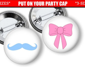 Gender Reveal Pins Mustache or Bows Gender Reveal Party Favors Gender Reveal Buttons Pink or Blue Team Pins Party Game